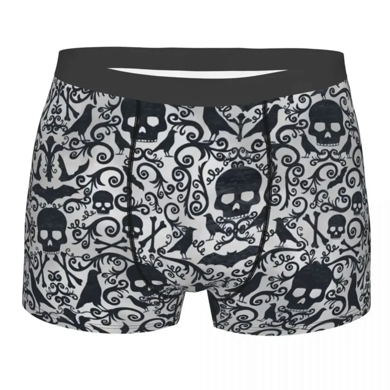 

Custom Black Skulls Crossbones Crows Boxers Shorts Men Halloween Gothic Skeleton Briefs Underwear Sexy Underpants