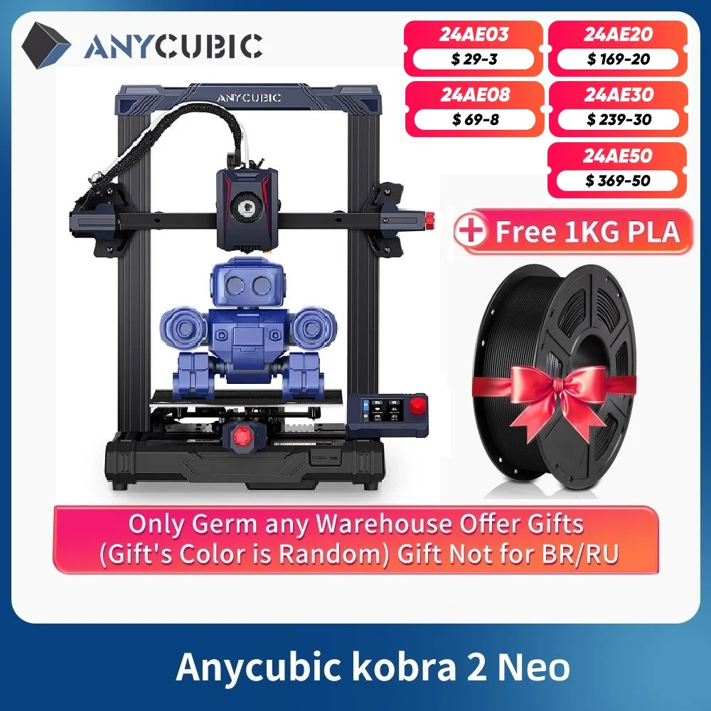 Stampante 3D Anycubic Kobra 2 Neo Fdm Con Stampa Speed Leviq 2.0 Ad Alta Velocità Di Livellamento Automatico