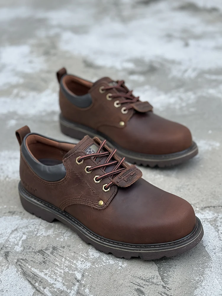 

Men Browm Martin Shoes Casual Genuime Leather British Style Shoes Oxford Bottomed Lace-up Work Shoes Low Help Male Boots