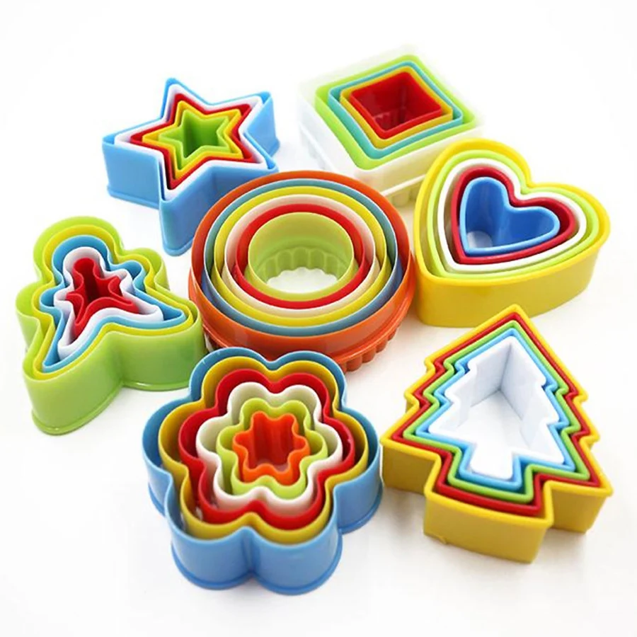 5-teiliges Set Herz-Stern-Weihnachtsbaum-förmige Keksausstecher-Formen mit Ausstecherstempel für Backen, Mousse-Kuchen-Dekoration, DIY-Werkzeuge – Detail 1