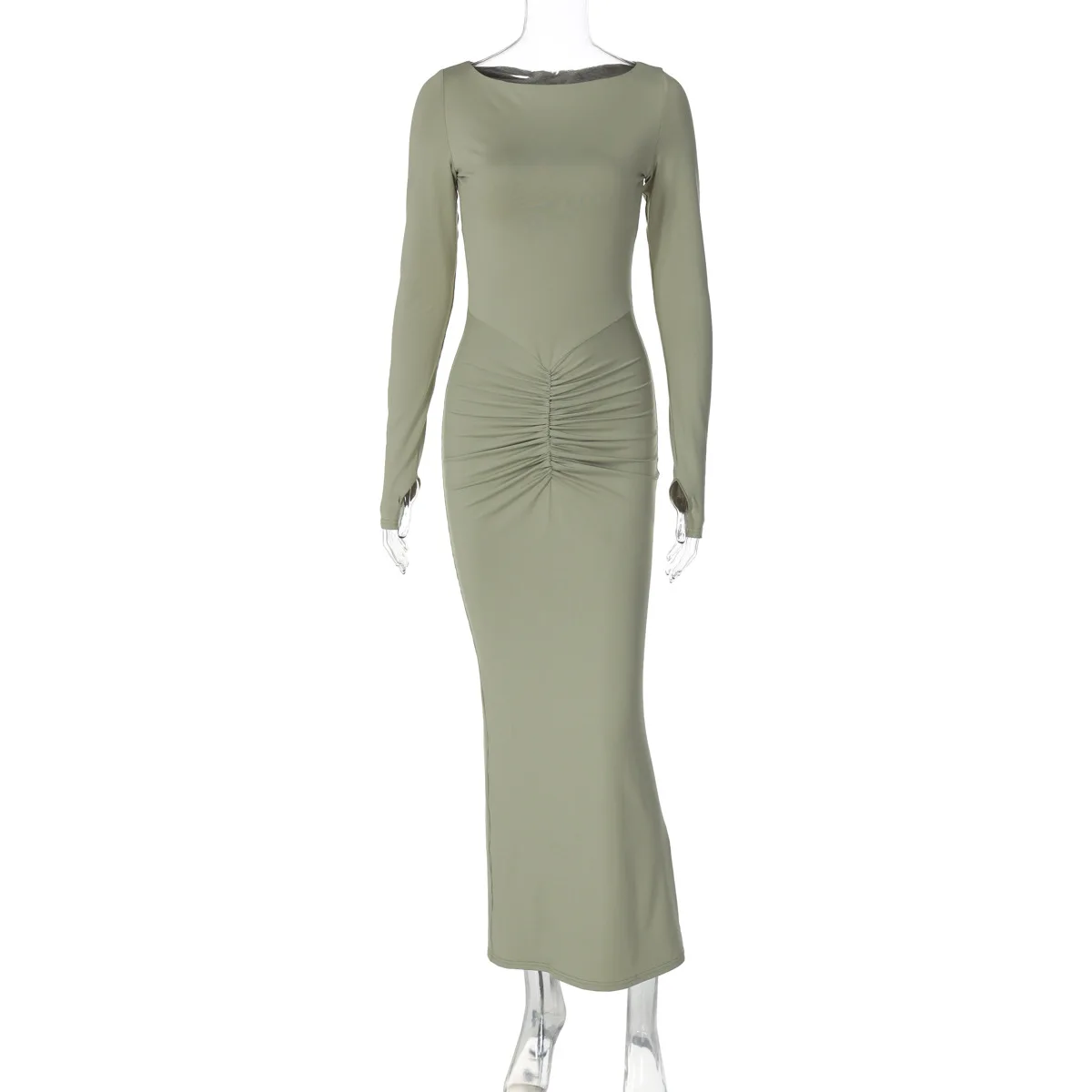 Vestido largo plisado ajustado de moda para mujer, cintura alta, patchwork, manga larga, liso, ajustado, vestido de fiesta para mujer, nuevo