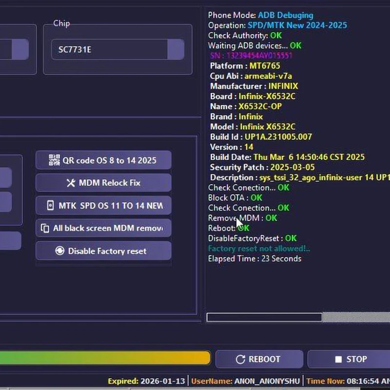 AnonySHU Tool 6,12개월간 삼성 노키아 MTK SPD KG MDM 잠금 해제 지원