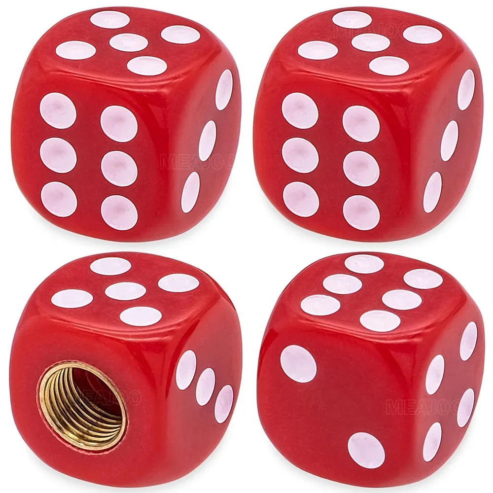 Set of 4 Waterproof Dice Design Tire Valve Stem Caps - Durable Universal Wheel Covers
