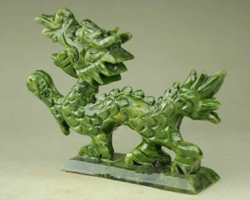 100% Exquisite natural jade Handmade hand-carved dragon statues 3
