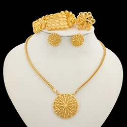 Elegant Ethiopian Gold - Toned Jewelry Set: Pendant Necklace, Earrings, Bracelet, and Ring (3)