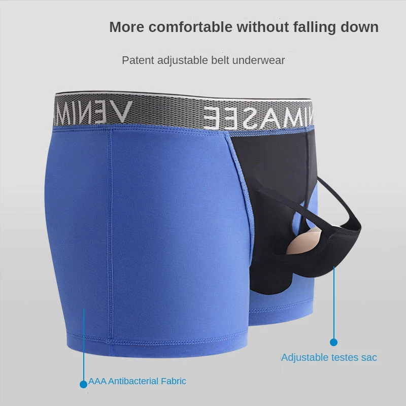 Men's Breathable Underwear Split Open-hole Underwear Function Sexy  Soft Boxer Epididymal Pouch Underwear Pants Extension Time