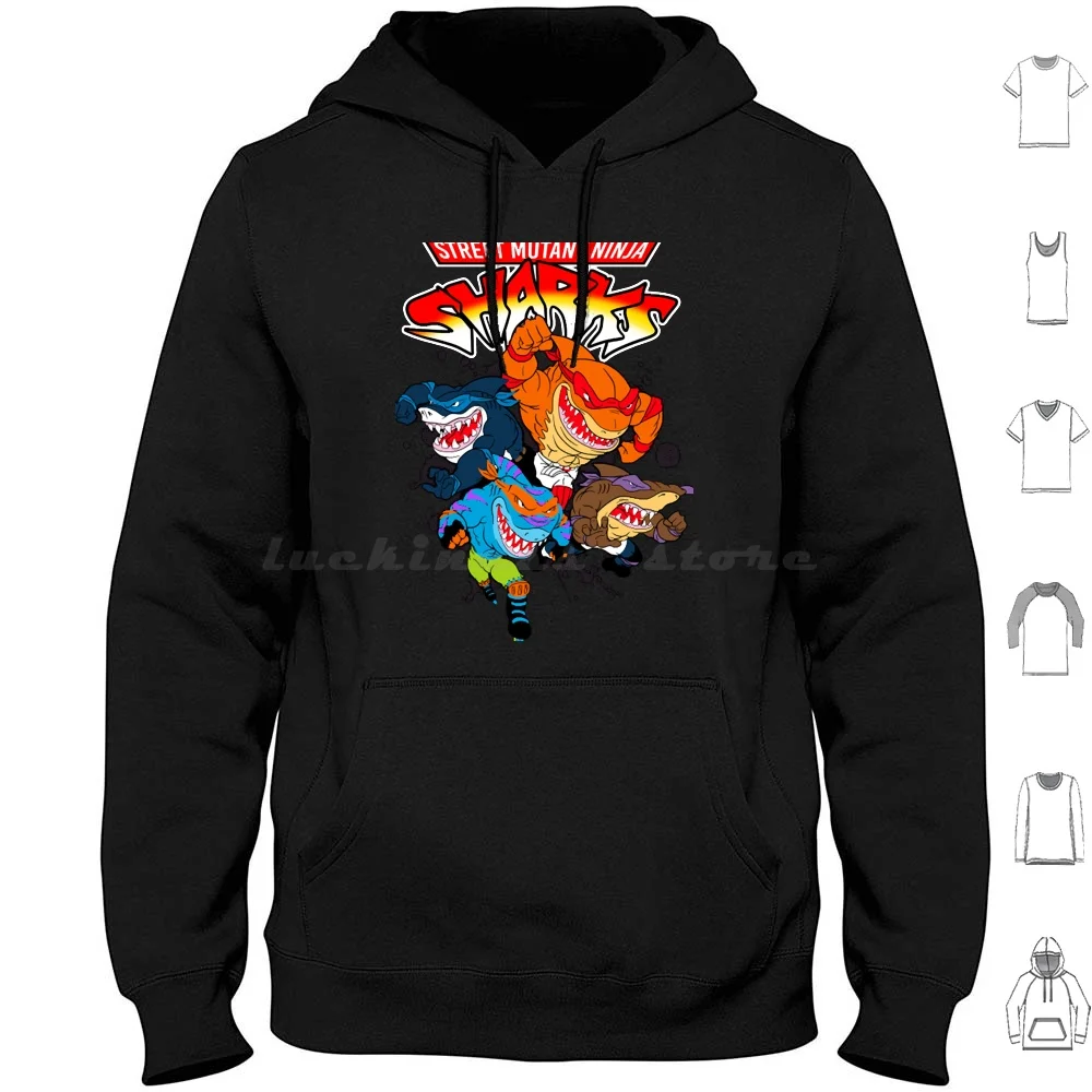 Strada Mutant Sharks Felpa Con Cappuccio In Cotone Manica Lunga Street Sharks 90S 90S Cartoni Animati Cartoni Animati Jab Jawsome Mashup Divertente