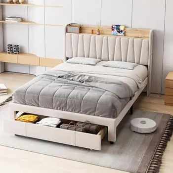 Full Size Bed Frame with Storage Headboard &Charging Station, Metal Platform BedFrame with Large Drawers, No Box Spring Needed
