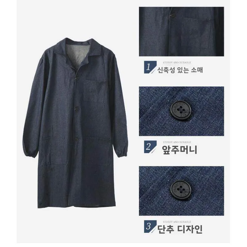 두꺼운 순면 데님 작업복 남성용 보호복 긴 코트 용접 재킷 먼지와 마모에 강한 아우터웨어