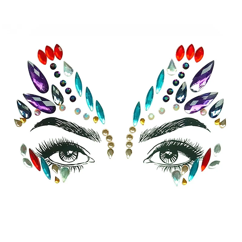 

Eye Make Up Temporary Tattoo Stickers Festival Face Jewels Crystal Body Stickers Colored Rhinestones EDM Music Party Dress Up