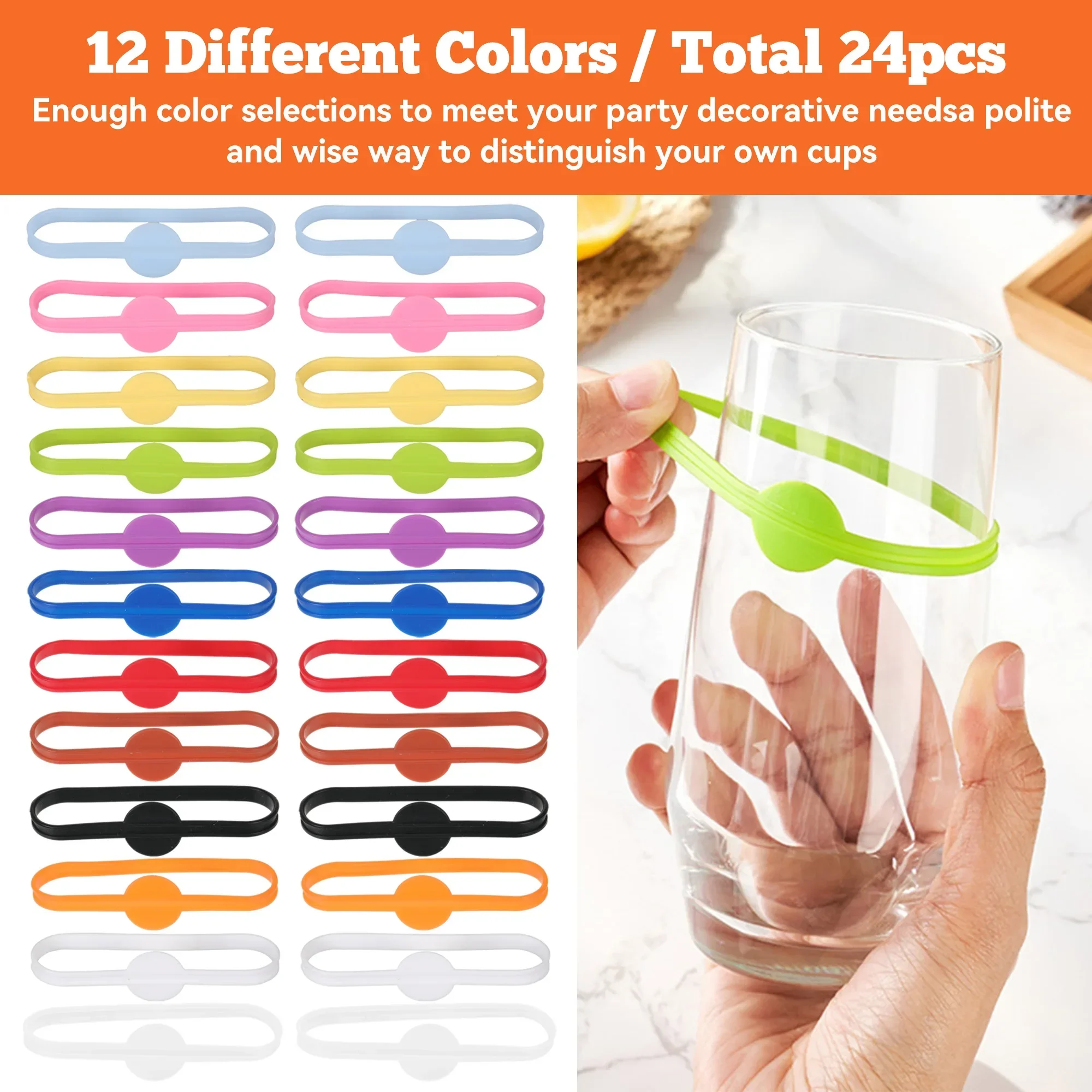 Wine Labels 24pcs Glasses Drinking Marker Set Food Grade Silicone Mark Silicone Glass Markers for Bar Parties Rings