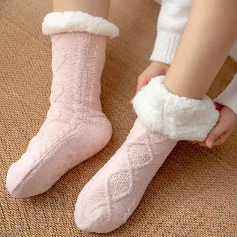 Thermal Sock Womens Winter Warm Female Plush Non Slip Anti Skid Grip Sleeping Floor Slippers Short Fluffy Sock Furry Ladies