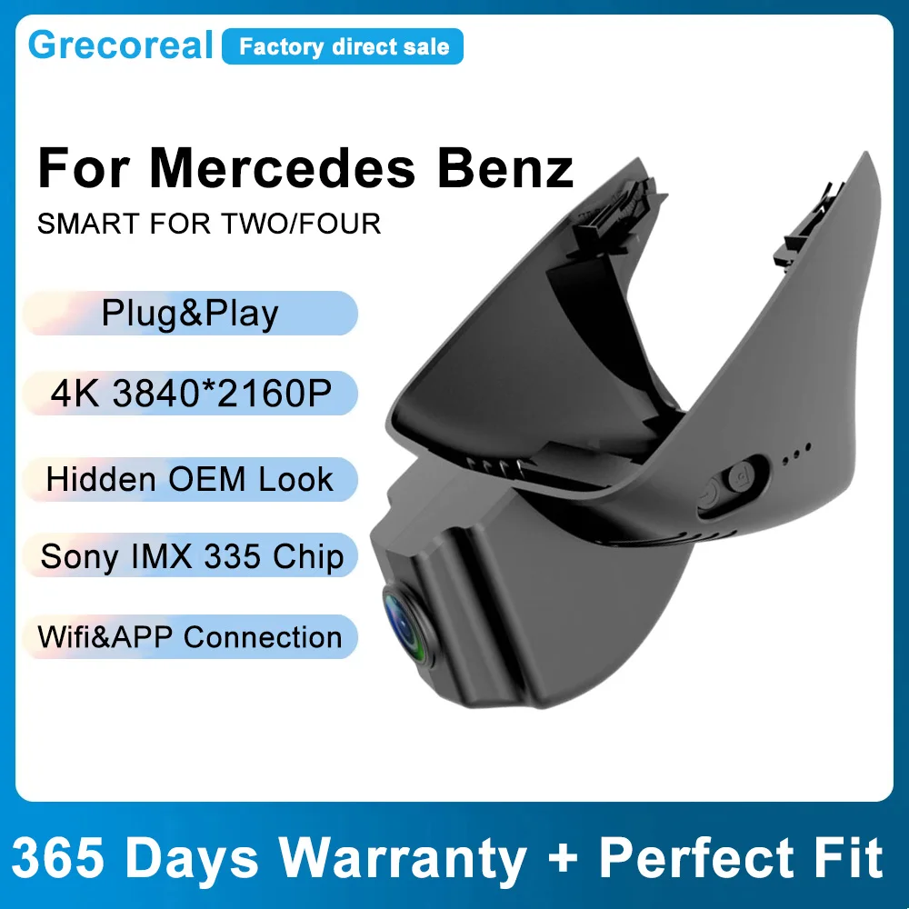 

Grecoreal 4K Wifi Dash Cam Front Rear Camera for Mercedes Benz Smart Fortwo Forfour 453 2018 2017 2016 OEM Car DVR Dual Dashcam