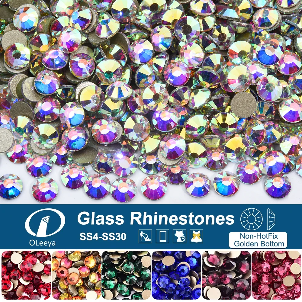Oleeya SS4-SS30 Glas Kristall nicht Hotfix Strass Gold Flatback Dekor Glitzer Steine Nail Art Zubehör DIY Dekoration