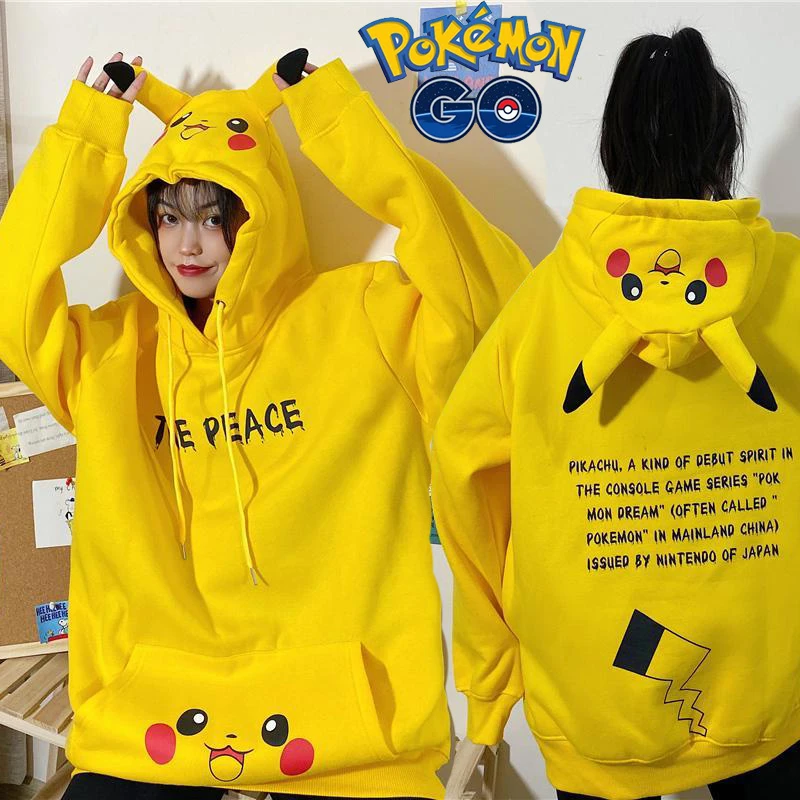 女性のためのポケモンプリントスウェットシャツ ボタン付き 厚くて厚いベルベットの衣服 韓国のファッション バギー 秋冬のカップルウェア Aliexpress