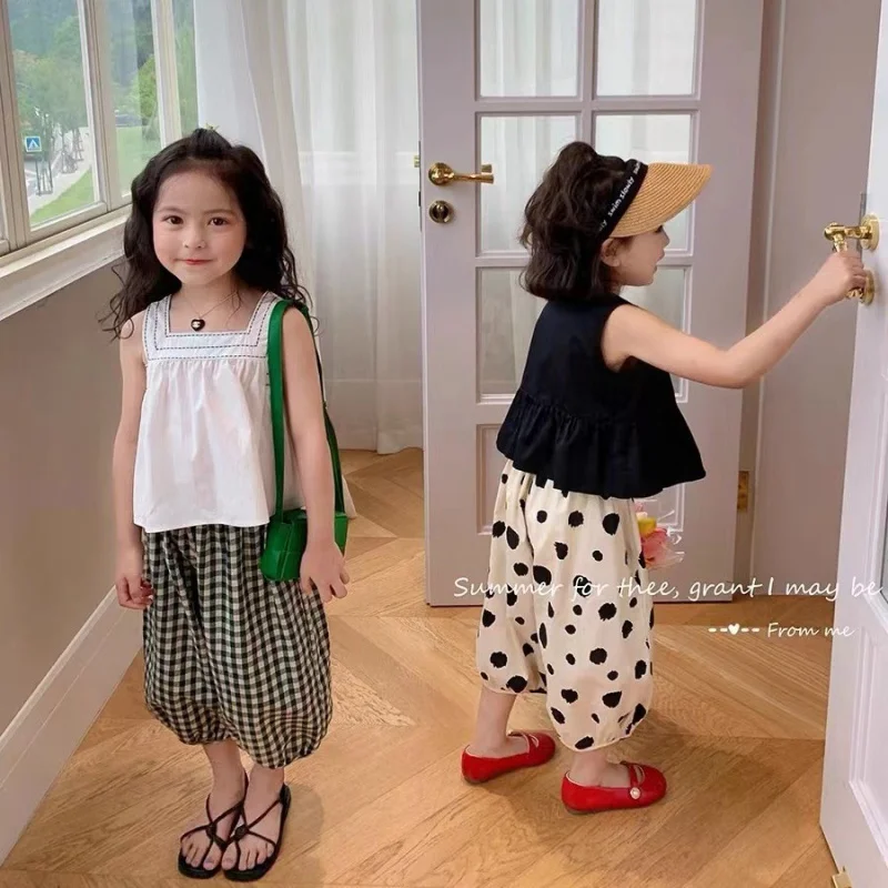 2024Children's Summer Clothing Overall Dress Set New Fashionable Children's Bloomers Baby Two-Piece SuitS58620