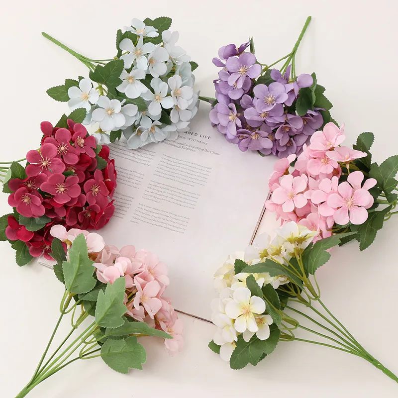 

Simulation Begonia Flower Bouquet 5forks Artificial Hydragea Branch INS Home Decoration Living Room Display Ornament Silk Flores