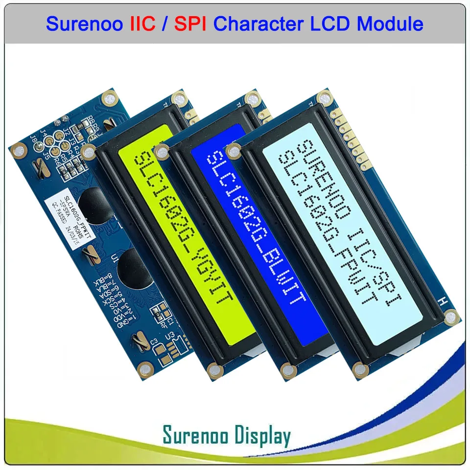 

Surenoo Serial I2C IIC AIP31068 AIP31068L 162 16X2 1602 Character LCD Module Display Screen LCM with Yellow Green Backlight