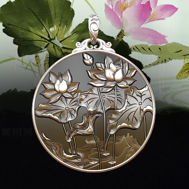 HX Solid Round Card Pendant Safety Buckle Pendant Female Lotus Lanyard Keychain Lotus Pod Silver Carp Men's Pendants pendant necklace,key chain charm