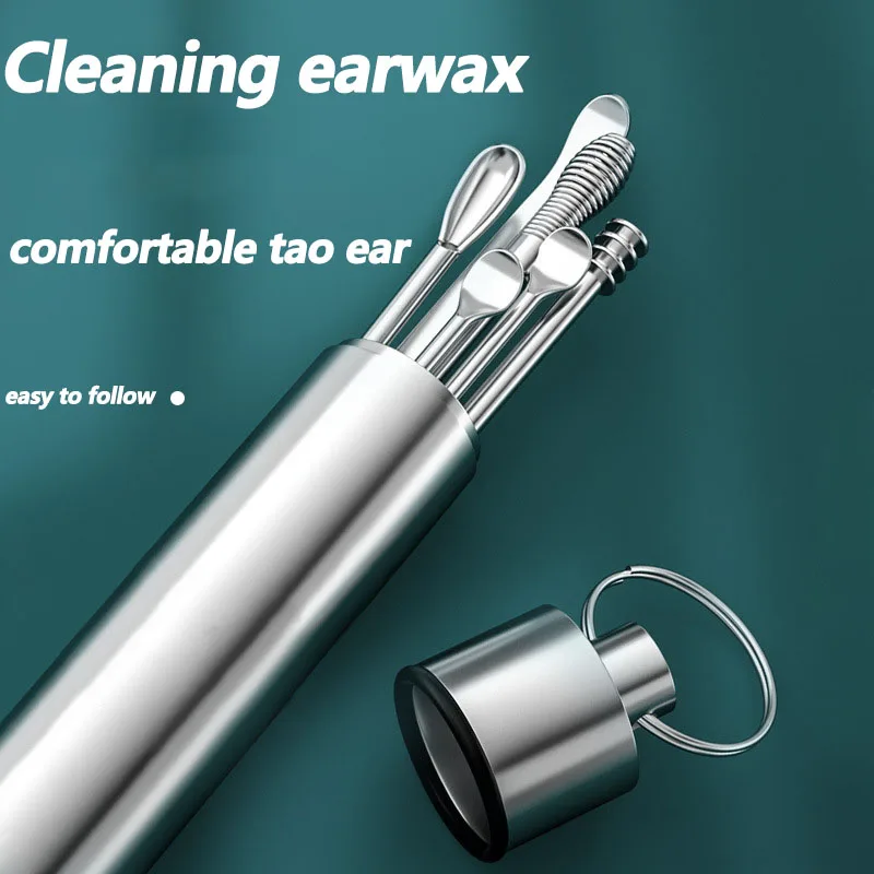 Ear Picking Tools Set 6-Piece Stainless Steel Ear Scoop Adult Spiral Wax Picker Earpick Remover Cleaning Piercing Kit