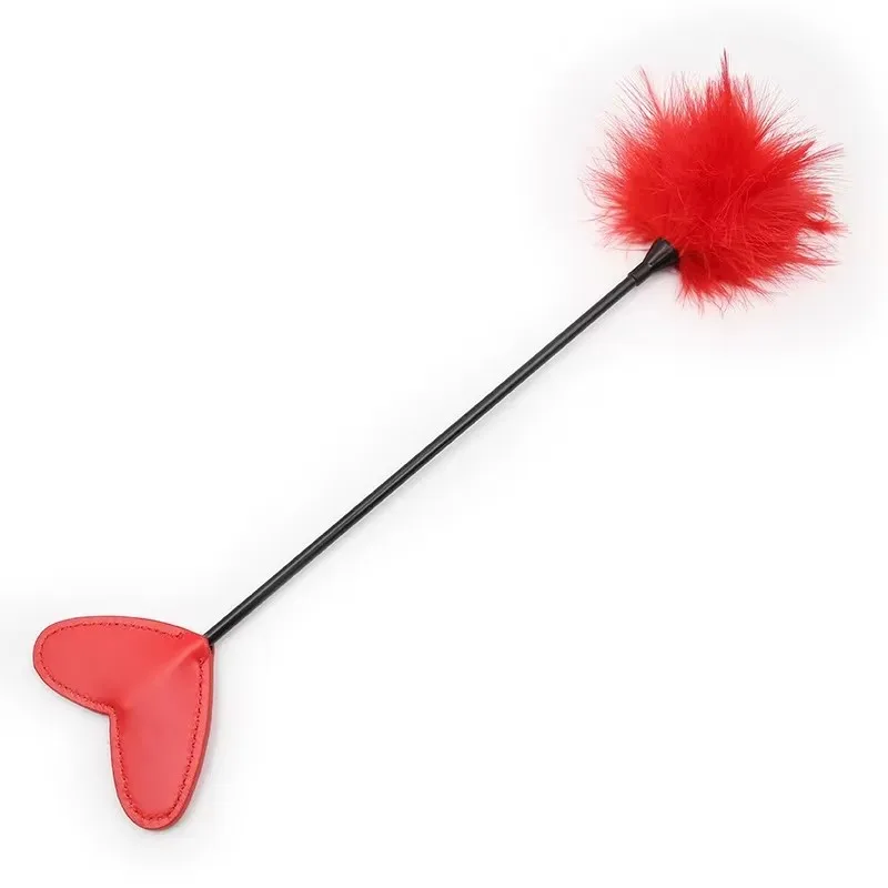 42CM Feather Whip,Heart-Shaped PU Leather Spanking Paddle Horse Whip fo Horse Equestrian Riding bat,Cosplay Performance Props