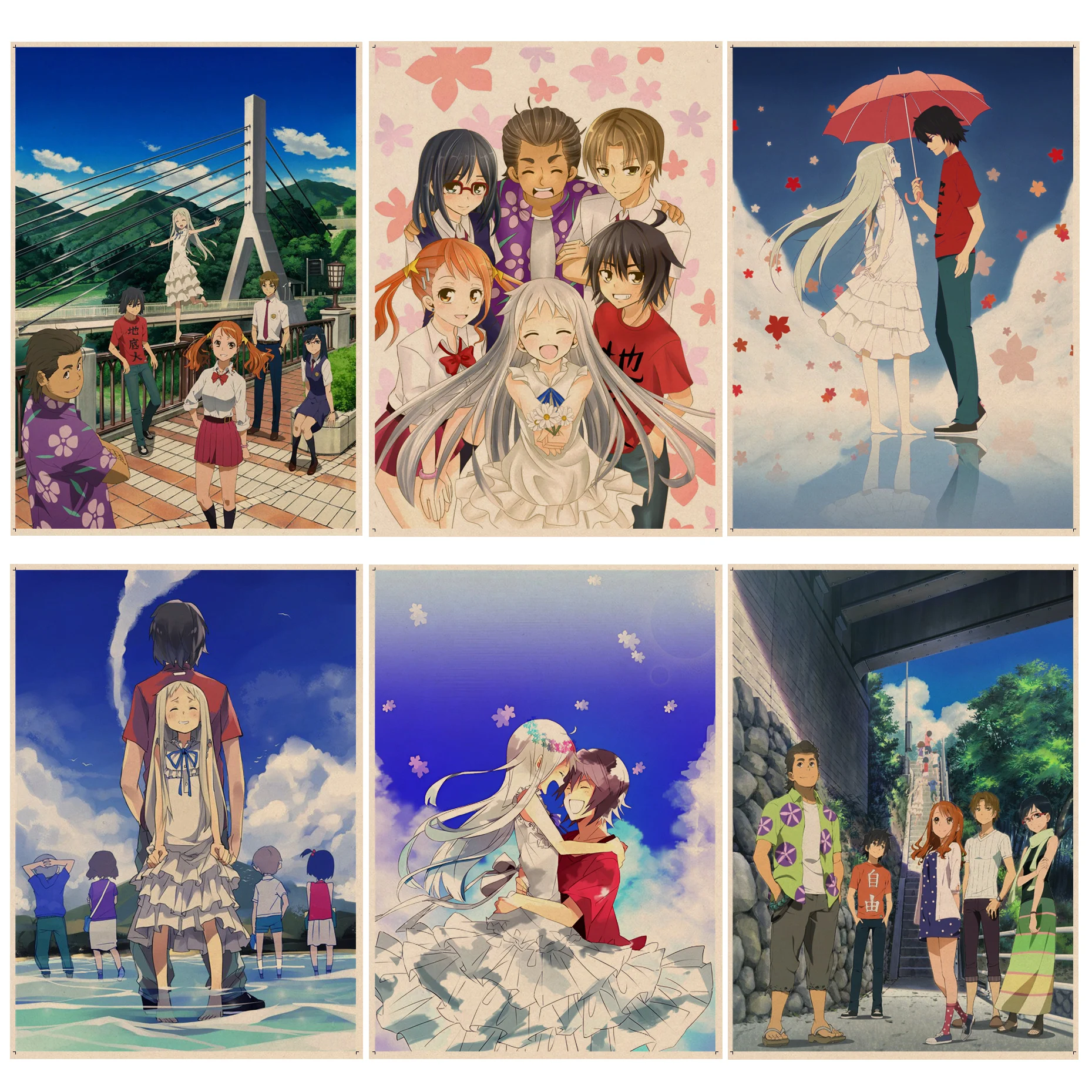 

Anime Ano Hana Art Poster Vintage Room Bar Cafe Decor Aesthetic Art Wall Painting