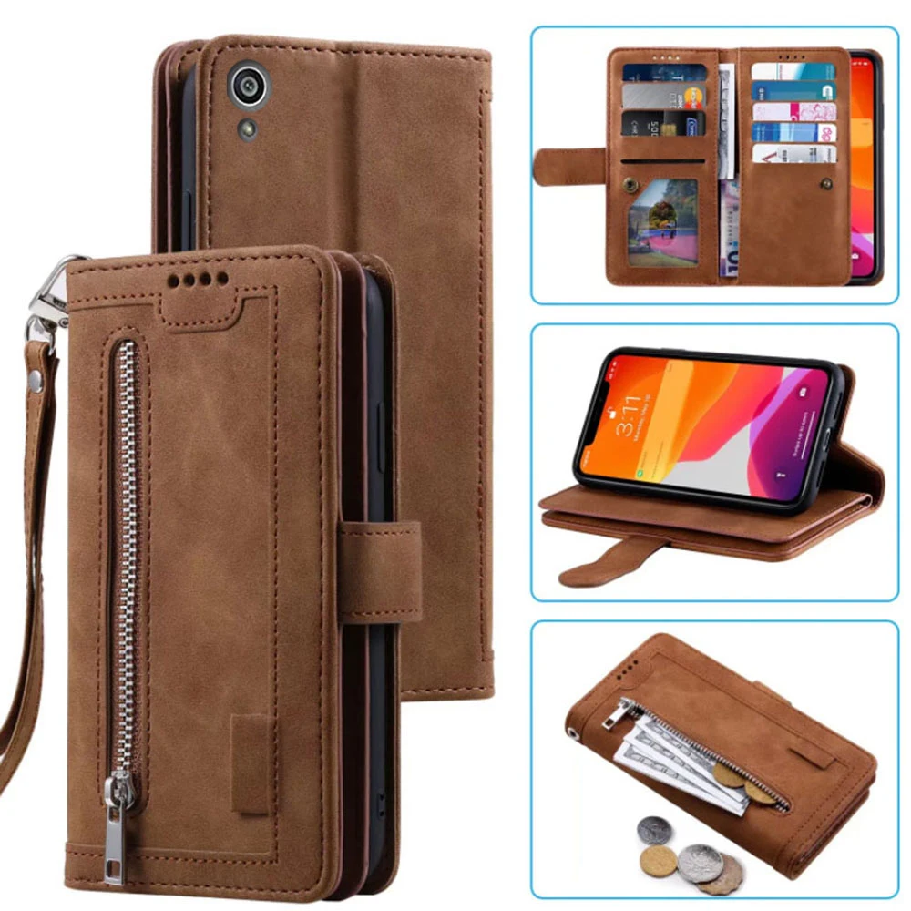 9 Cards Wallet Case For Sony Xperia Z5 Case Card Slot Zipper Flip Folio With Wrist Strap Carnival For Sony Xperia Z5 Cover