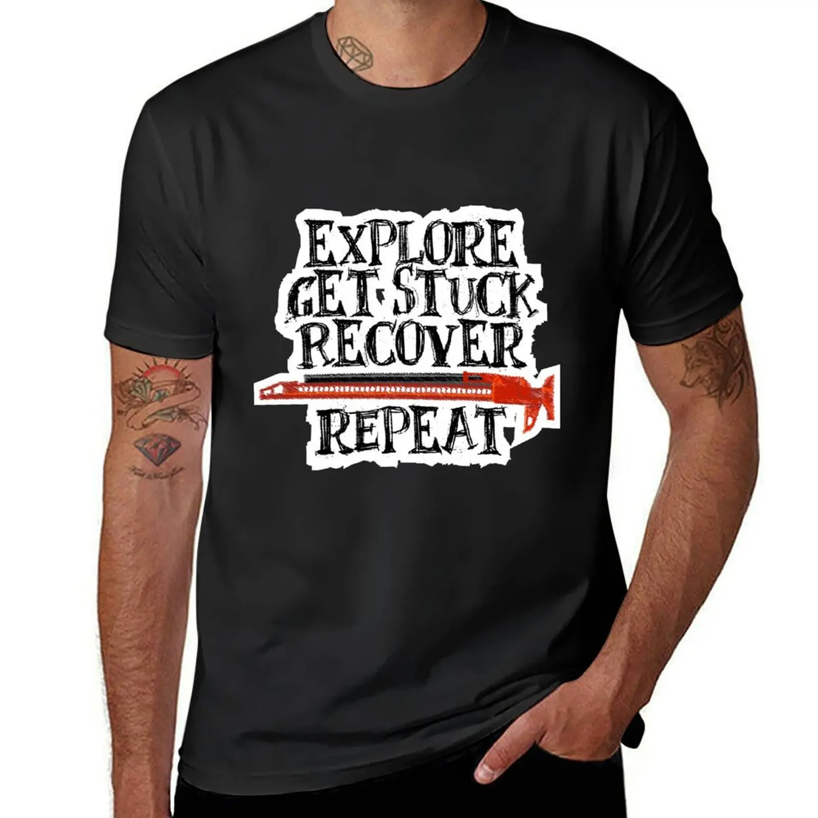 Explore, Get Stuck, Recover, Repeat T-Shirt plus sizes animal prinfor boys mens big and tall t shirts