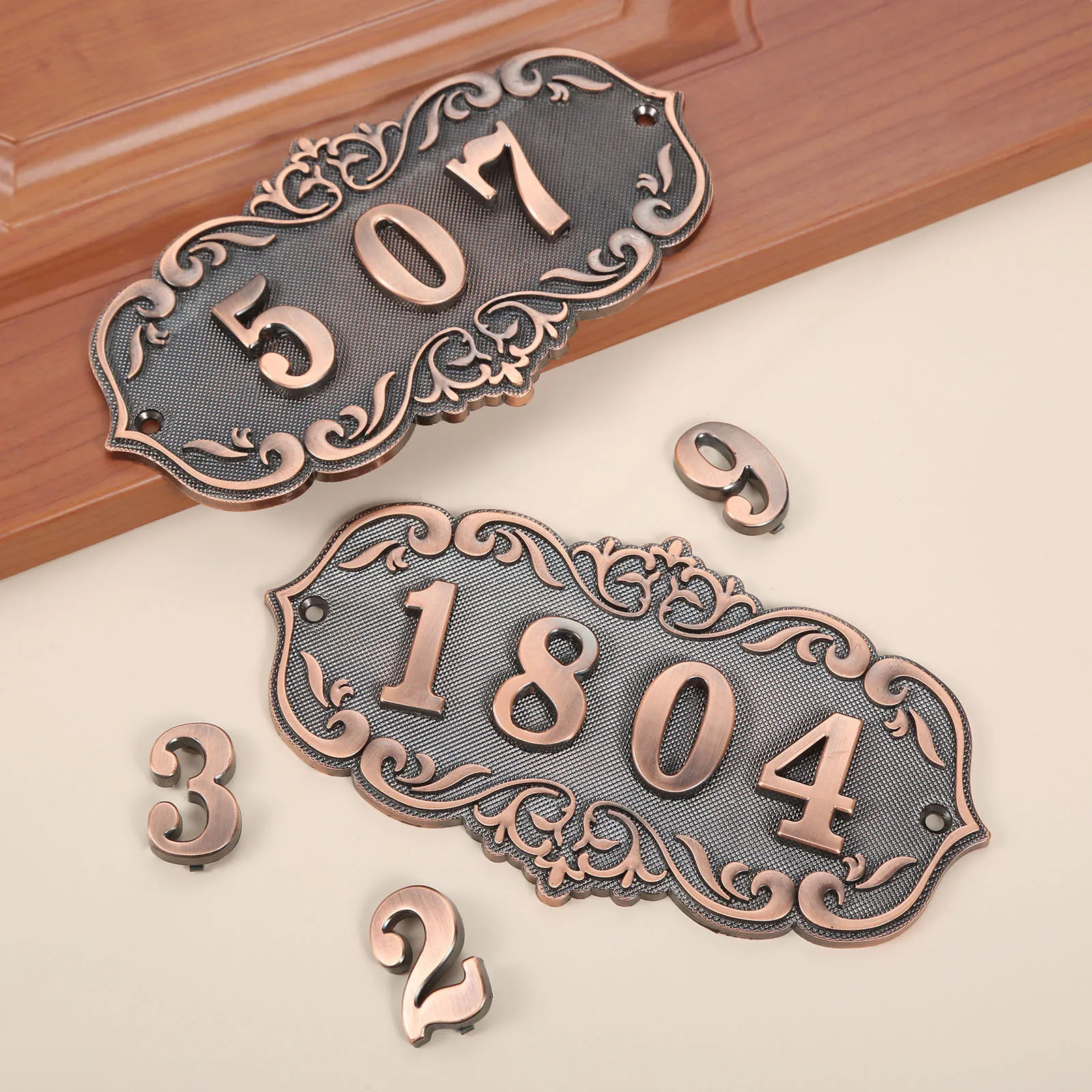 3/4 Digit House Number Door Plate Imitation Metal Sign Plastic Outdoor Mailbox Hotel Apartment 0-9 with Self Adhesive Sticker