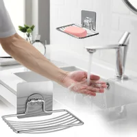 Wall Mounted Stainless Steel Soap Holder No Drilling Self Adhesive Soap Holder Kitchen Sponge Storage Shelf Bathroom Accessories 5