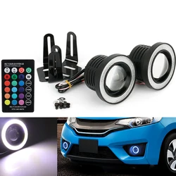 2pcs 3/3.5 inch Angel Eyes Fog Lamp 12V Universal COB LED DRL Lamp Driving Lights rgb With remote control Daytime Running Light