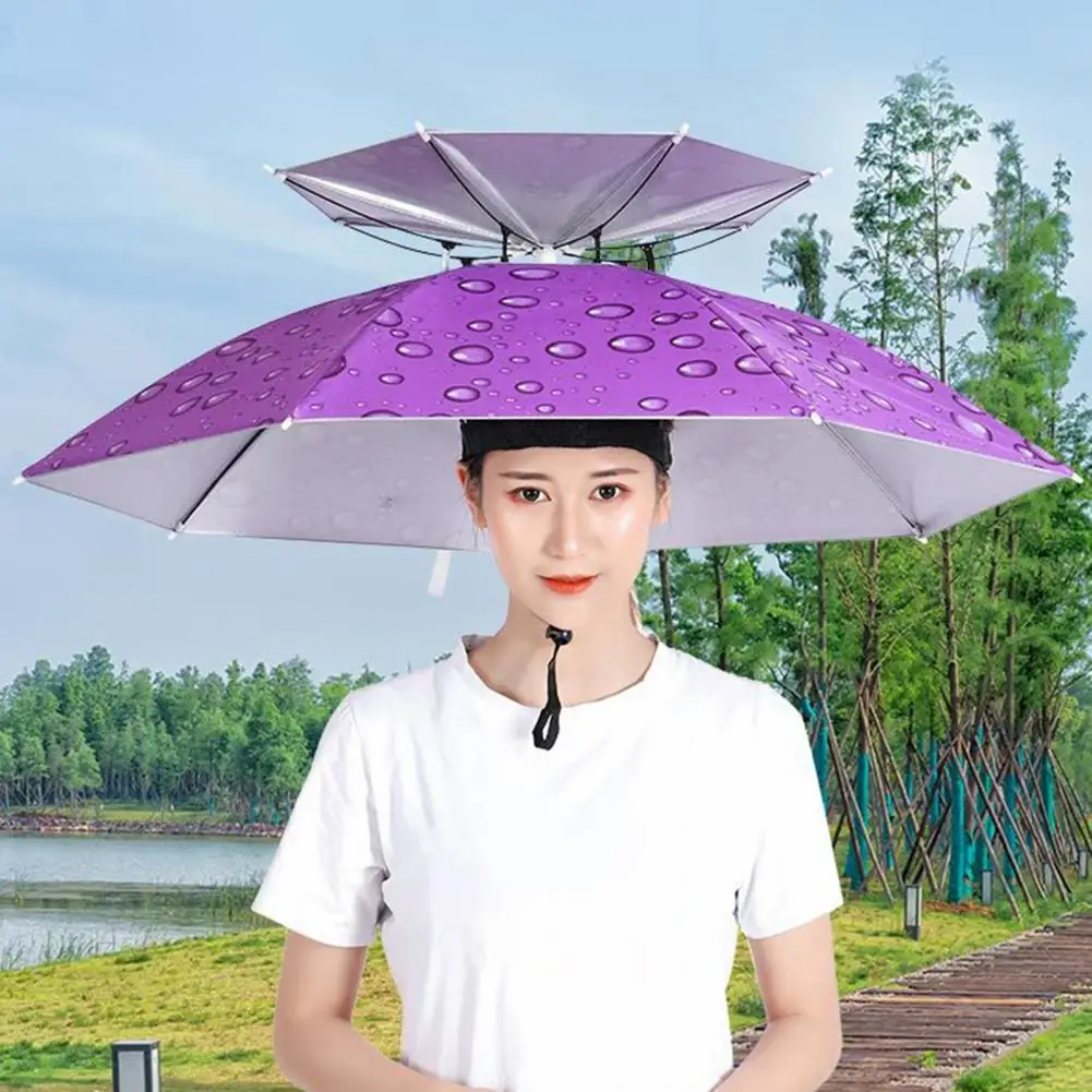 

Practical Umbrella Cap Stable 5 Colors Folding Sun Rain Gardening Cap Sun Umbrella Double Hat Umbrella