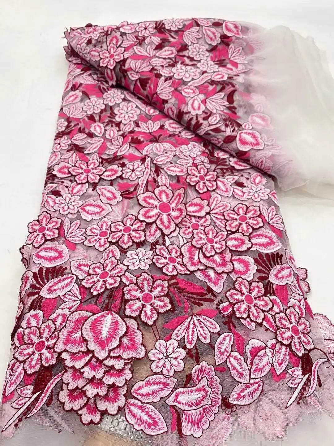 

2024 High Quality African Nigerian Tulle Lace Fabric Cotton Wedding Party Dress Sequins For Sewing Water Soluble 5Yards DP0144