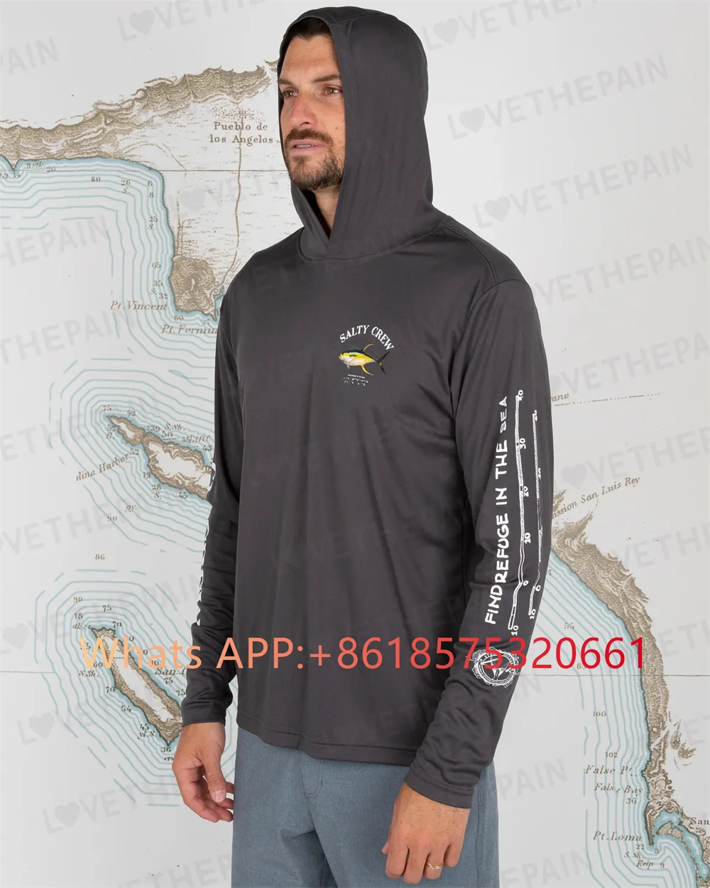 salty crew Fishing shirt fishing clothes Hooded Large Size Uv Protection Man Outdoor Camouflage Moisture Wicking Jersey Fishing Apparel top