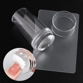 Transparent Nail Stamper With Scraper Jelly Silicone Head Stamp for French Nails Printing Nail Art Stamping Plate Manicure