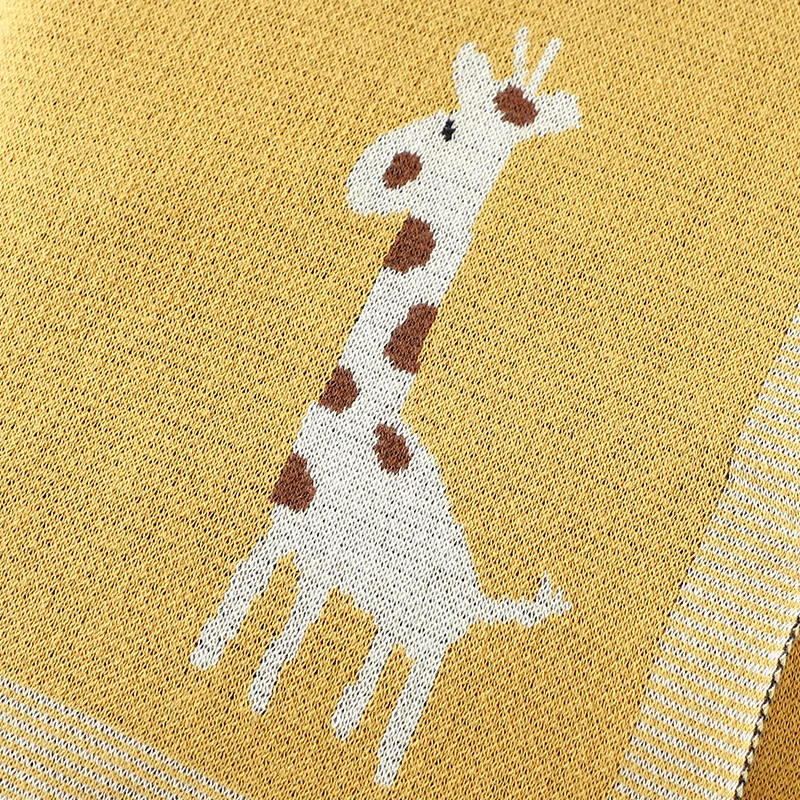 Baby Blanket Cotton Plaid Knitted Newborn Girl Boy Bed Crib Soft Quilt Cute Giraffe Elephant Infant Stroller Swaddling 100*80 CM
