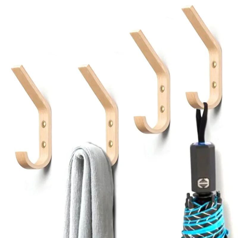 2pcs modern Oak Wood Wall Hooks Coat Hooks Vintage Single Wall