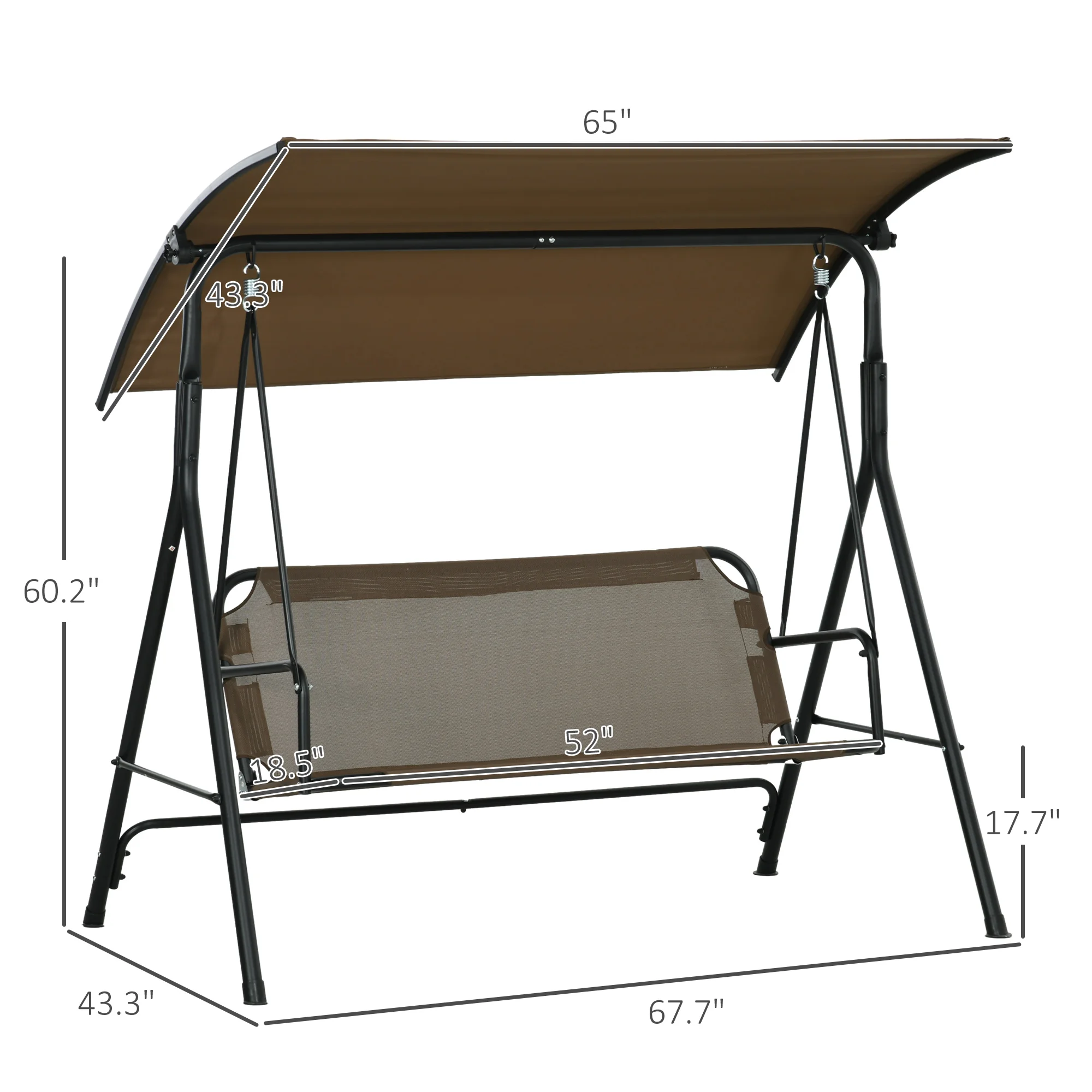 Outsunny 3-Person Porch Swing with Adjustable Tilt Canopy, Brown 3