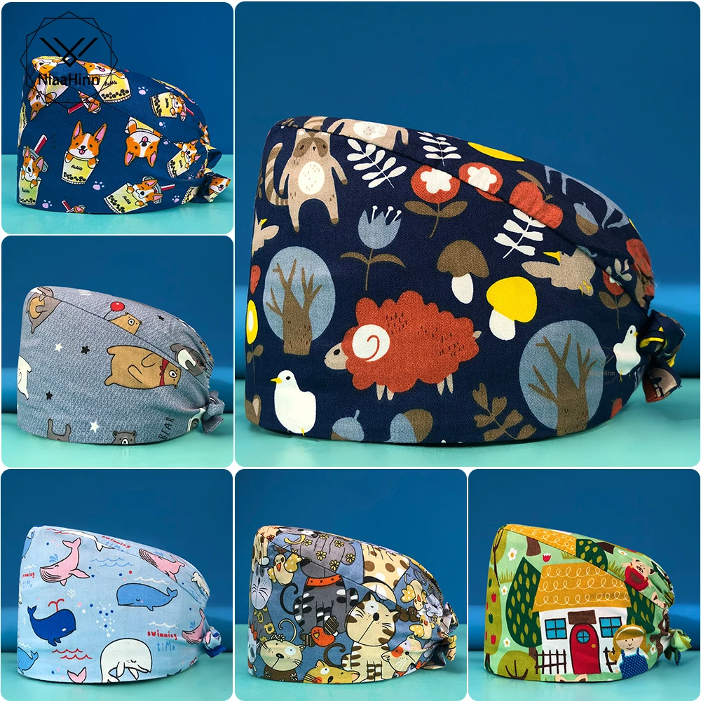 

Pharmacist Work Caps Unisex Medical Supplies Doctor Nurse Surgical Caps Animal Printed Beauty Salon Scrubs Hat Lab Dental Hats