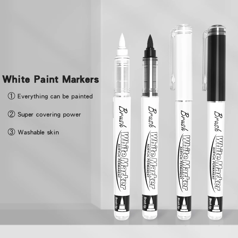3/6/10Pcs Straight liquid White Marker Paint Pens Brush Acrylic White Permanent Marker for Drawing Rock Painting Stone Ceramic 4