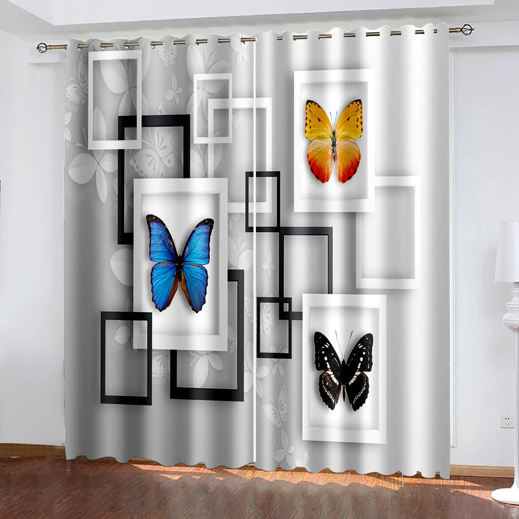 

Customized 3D Blackout Curtains Living Room Bedroom butterfly flower curtains personality curtains