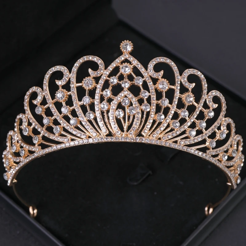 Gold Color Crystal Tiara Crown Party Prom Tiaras And Crowns Diadem For Women Bridal Wedding Hair Accessories Jewelry Crown Gifts
