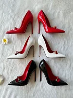 New red black white patent leather open toe single shoe with hollowed out nightclub sexy custom size 12cm high heels