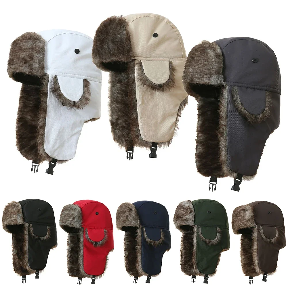 Men's Winter Trapper Aviator Trooper Earflap Warm Russian Waterproof Ski Hat Cap Russian Warm Ear Protectors Hats Cycling Caps