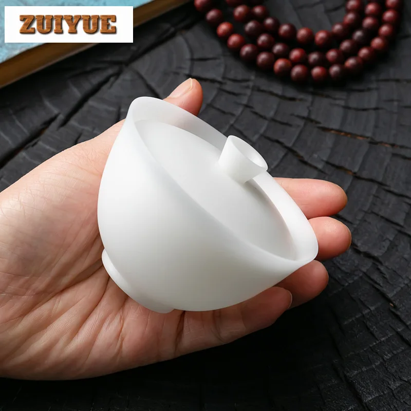 Handamde Ice Seed Jade White Gaiwan 150ml Sheep Fat Porcelain Sopera Tea Tureen Tea Maker Cover Bowl Ceremony Ornaments Gift