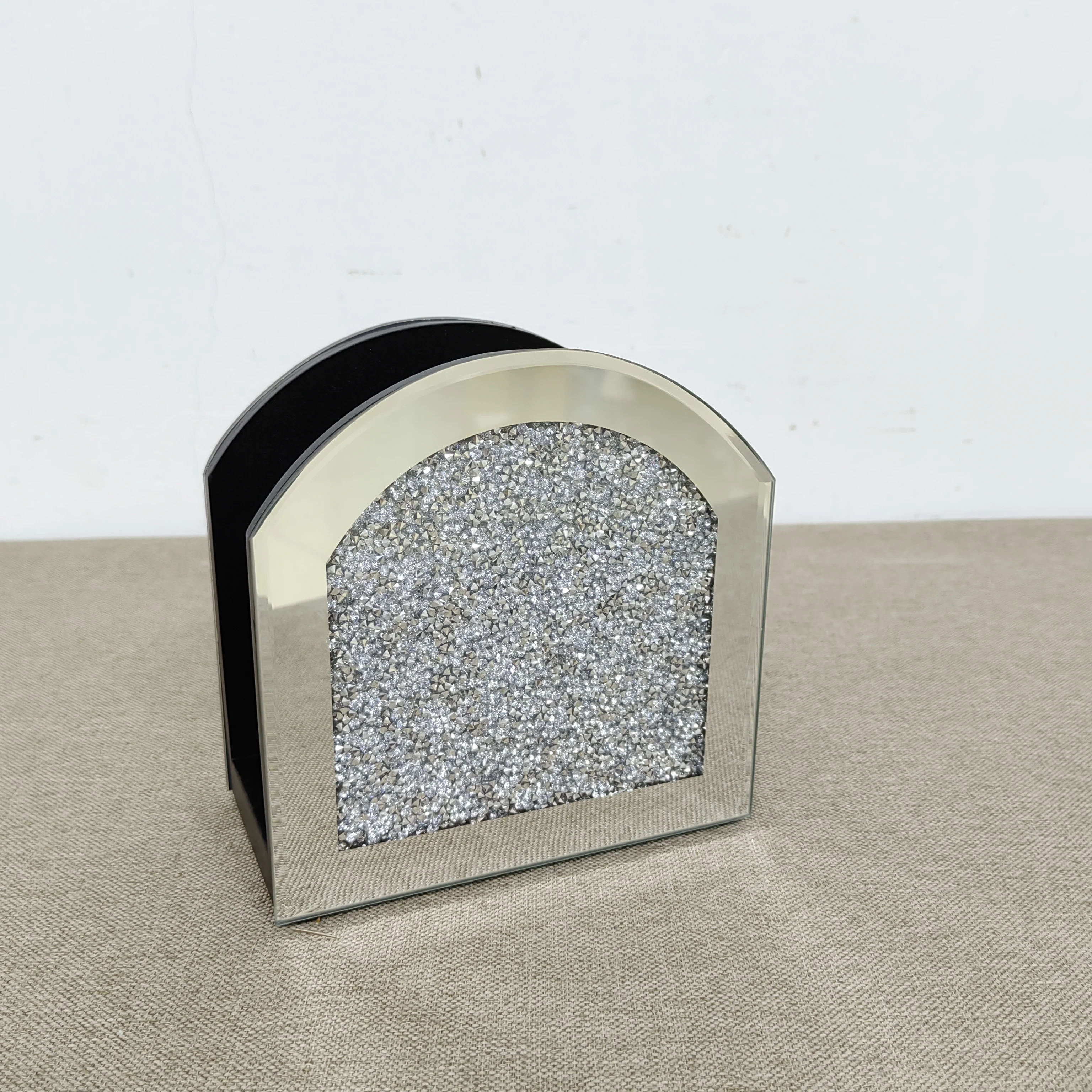 Mirror Napkin Holder,Crystal Crushed Diamond Vertical Holder,Cute Glass Mirror Napkin Holder for Counter or Table 5