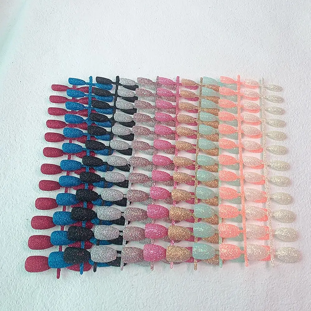 

24pcs/bag Glitter Powder Ballet False Nail Simple Shinny Mid-length Fake Nails Full Cover Press on Nails Girl