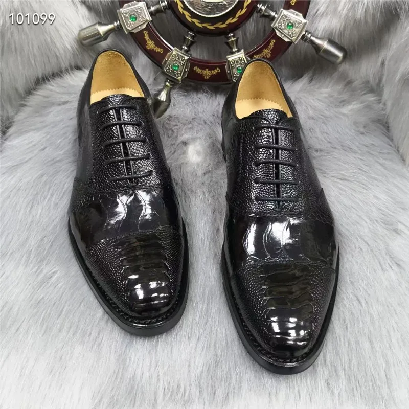 Authentic Real Ostrich Foot Skin Black Brown Color Handmade Men's Formal Oxfords Genuine Exotic Leather Male Lace-up Dress Shoes