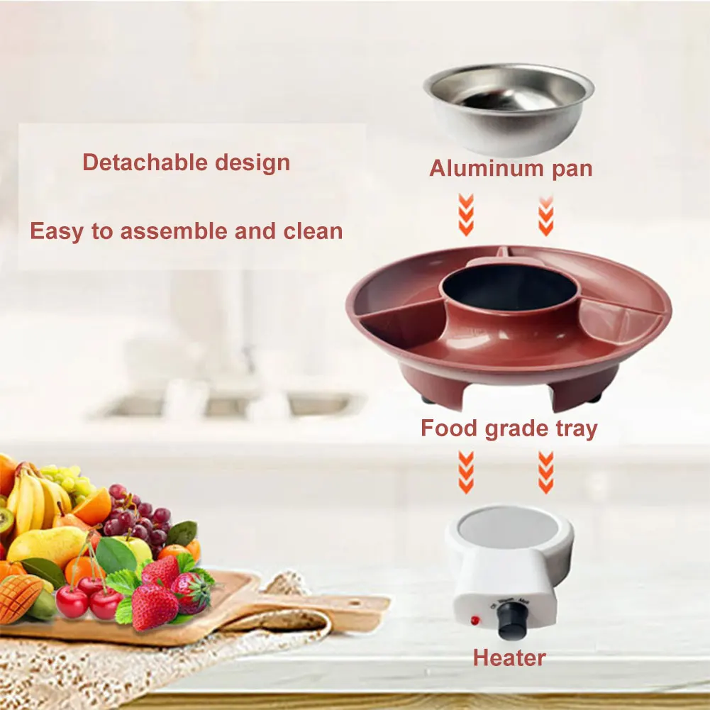Electric Fondue Pot Set with 3 Section Food Tray and 2 Dipping Forks Chocolate Fountain Machine Chocolate Fondue Kit for Parties