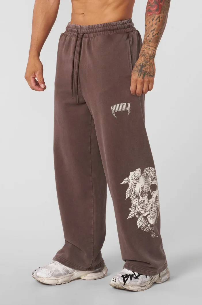 2024 leisure sweatpants gym bodybuilding running training pants cotton terry printed bouquet foot pants 3
